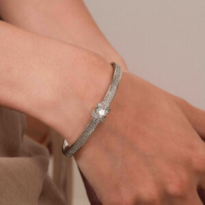 Halo Crystal Bangle Bracelet-Silver/Gold