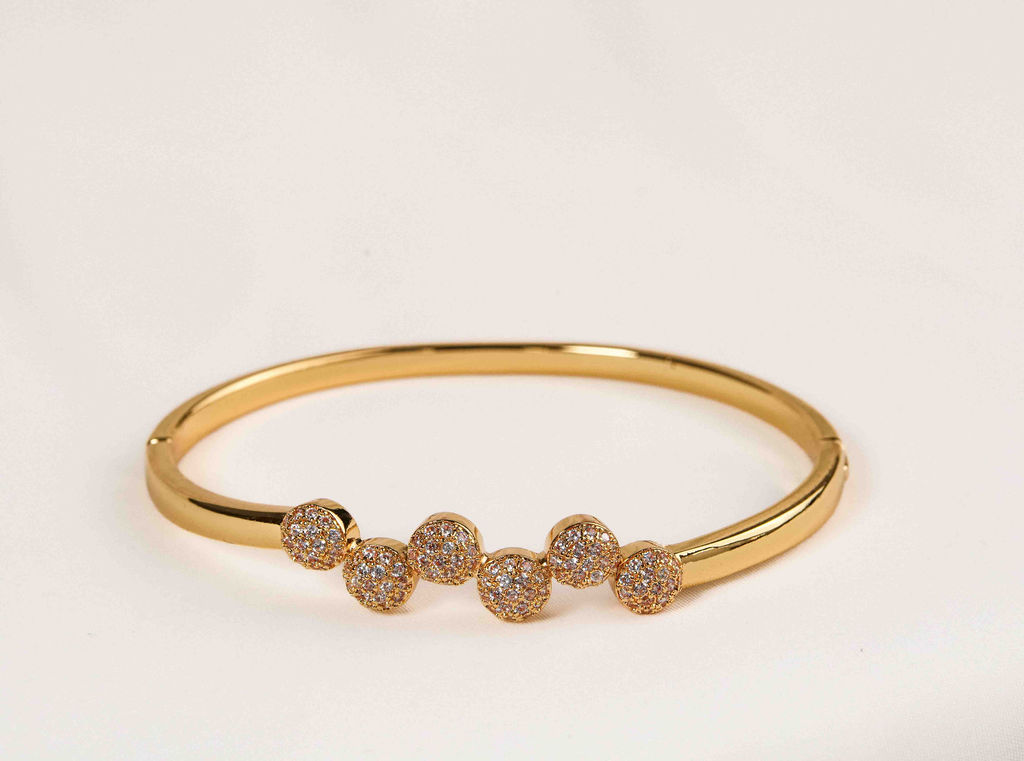 Multi-Stone Cluster Bangle Bracelet Gold/Silver - Image 2